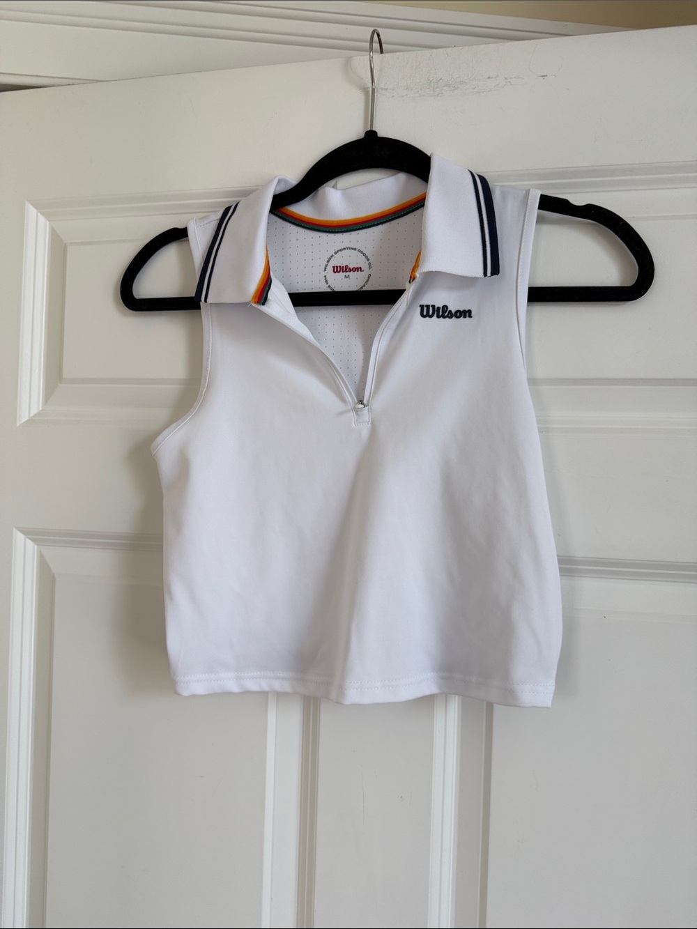Wilson White Sleeveless Polo Tank with Navy Trim